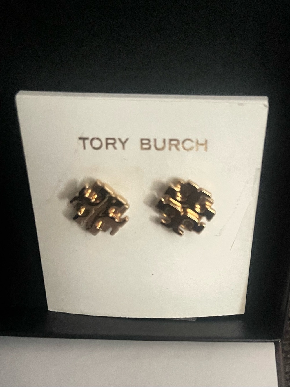 Tory Burch Gold Logo Stud Earrings - Picture 1 of 4